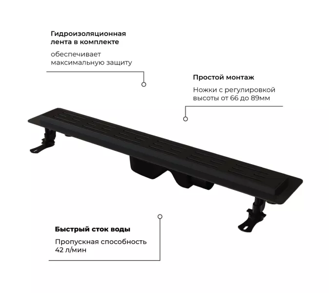 Душевой лоток RGW Drain Leo-30, Выбрать цвет: Черный, Выбрать размер: 60, изображение 6