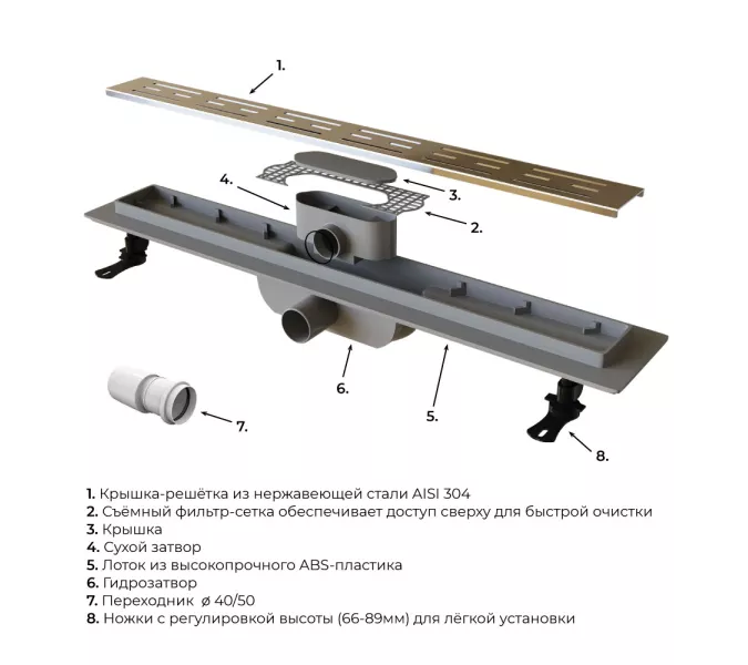 Душевой лоток RGW Drain Leo-10 хром, Выбрать размер: 60, изображение 8