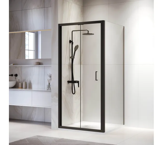 Душевой уголок RGW PA-132B (PA-21B+Z-050-5B), Цвет стекла: прозрачное, Цвет профиля (вариация): Черный, Выбрать размер: 90x90