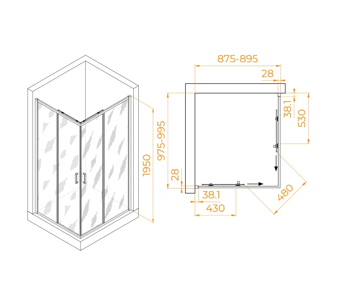 Душевой уголок RGW PA-246, Цвет стекла: прозрачное, Цвет профиля (вариация): Хром, Выбрать размер: 90x100, изображение 2