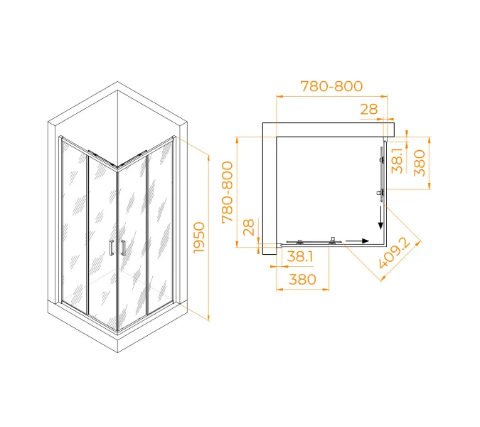 Душевой уголок RGW PA-39B, Цвет профиля (вариация): Черный, Выбрать размер: 80x80, изображение 2