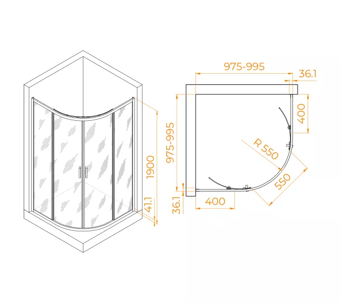 Душевой уголок RGW PA-51B, Цвет стекла: прозрачное, Цвет профиля (вариация): Черный, Выбрать размер: 100x100, изображение 2