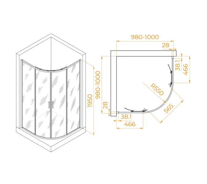 Душевой уголок RGW PA-52 хром, Цвет стекла: прозрачное, Цвет профиля (вариация): Хром, Выбрать размер: 100x100, изображение 3