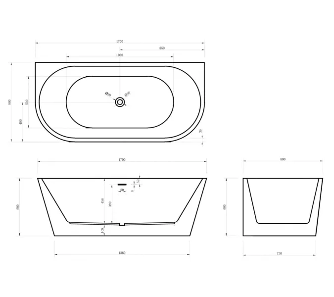 Акриловая ванна ABBER AB9216-1.7MW белая матовая  170х80, Выбрать цвет: Белый матовый, Выбрать размер: 170х80, изображение 10