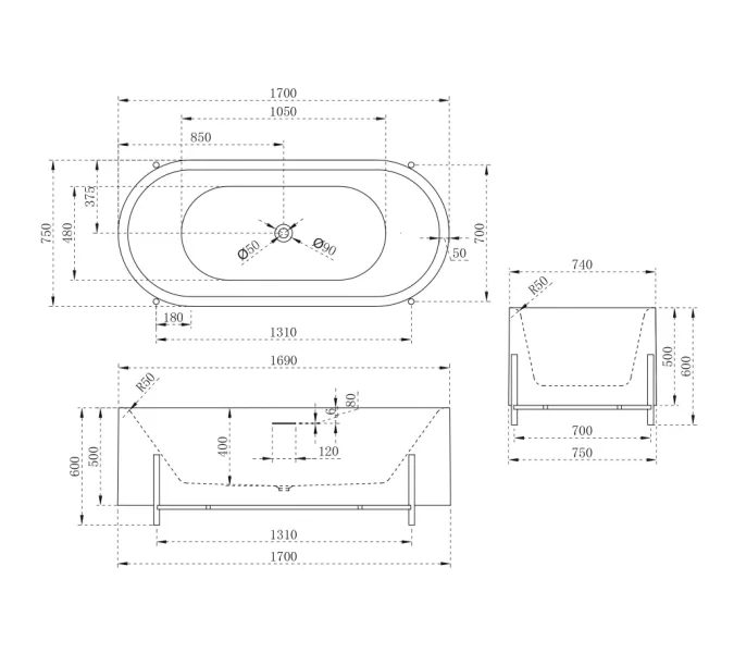 Акриловая ванна ABBER AB9443  170х75, изображение 13