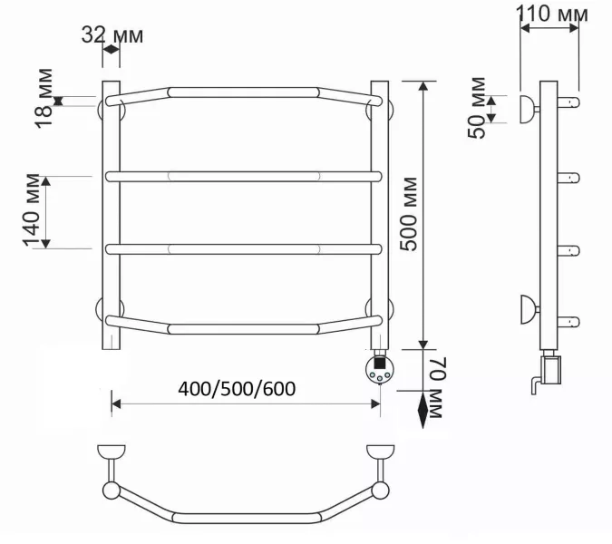 Полотенцесушитель латунный Secado Агата 1 , электрический L/R  бронза, Выбрать размер: 40х50, Ориентация: левая, изображение 5