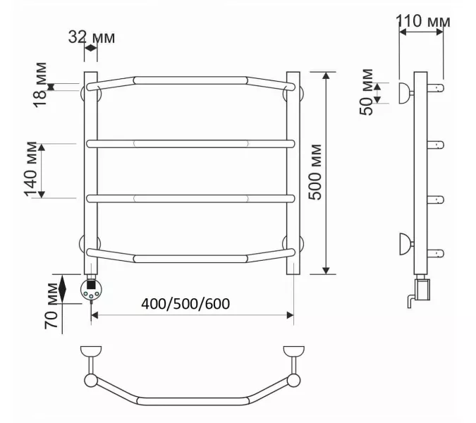 Полотенцесушитель латунный Secado Агата 1 , электрический L/R  бронза, Выбрать размер: 40х50, Ориентация: левая, изображение 4