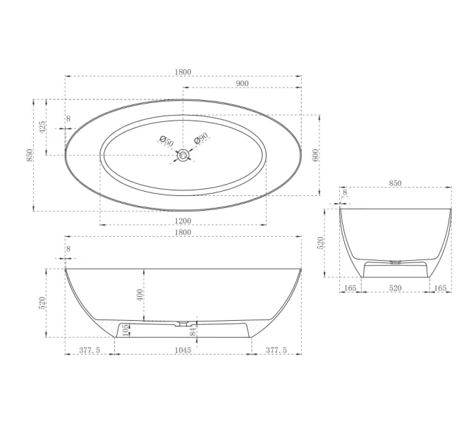 Карбоновая ванна ABBER Karbon AK9002-1.8 черная  180х85, изображение 7