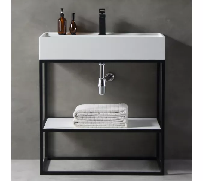 Консоль с раковиной ABBER Stein AS2630 напольная, белая матовая