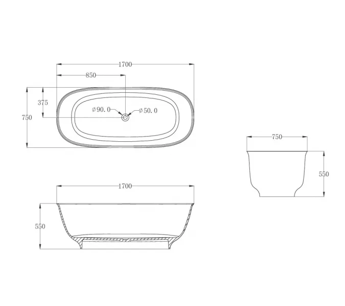 Ванна из полиэфирной смолы  ABBER Kristall AT9707Onyx черная прозрачная, изображение 5