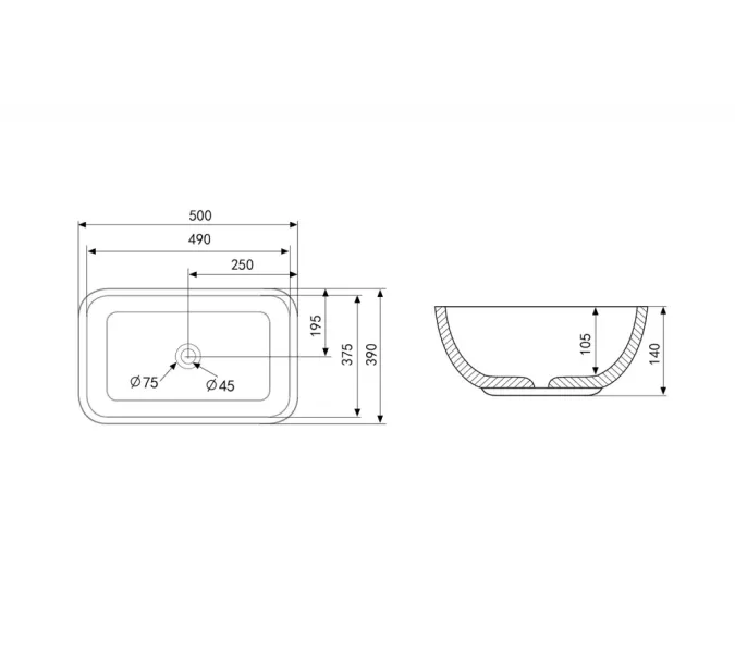 Раковина накладная ABBER Rechteck AC2202MW белая матовая, Выбрать цвет: Белый матовый, изображение 4