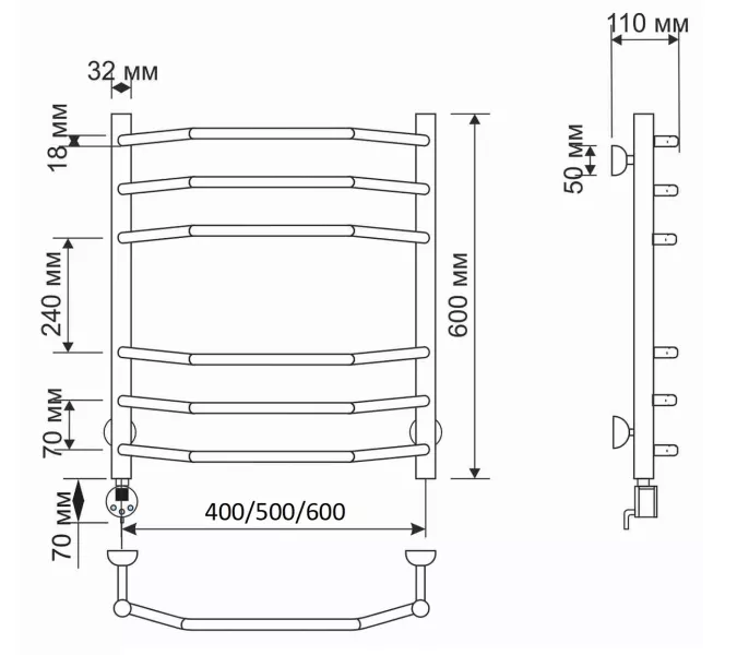 Полотенцесушитель латунный Secado Агата 2 электрический L/R бронза, Выбрать размер: 40х60, Ориентация: левая, изображение 4