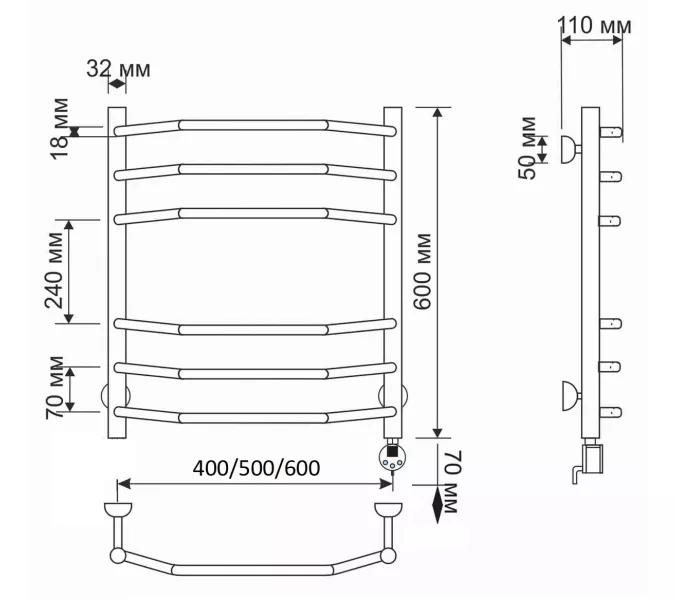 Полотенцесушитель латунный Secado Агата 2 электрический L/R бронза, Выбрать размер: 40х60, Ориентация: левая, изображение 5