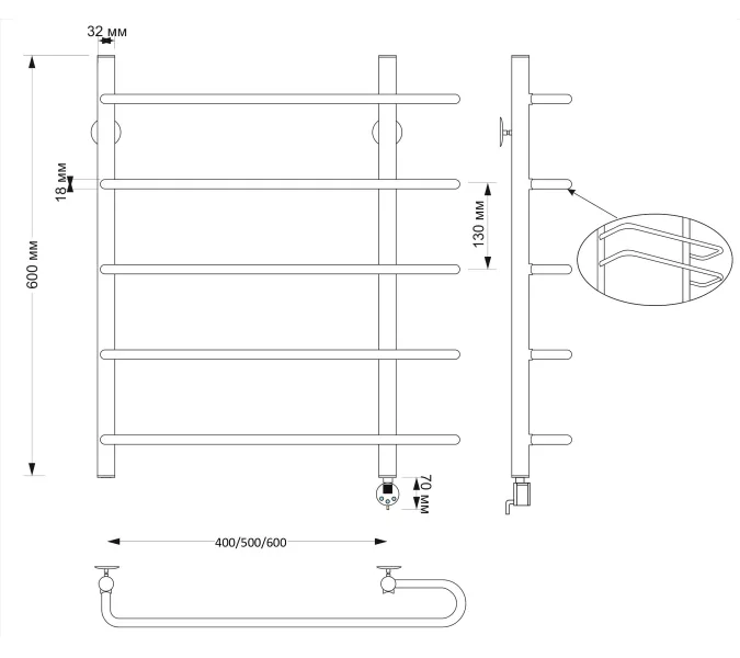 Полотенцесушитель латунный Secado Венеция 2 , электрический L/R  бронза, Выбрать размер: 40х60, Ориентация: левая, изображение 5