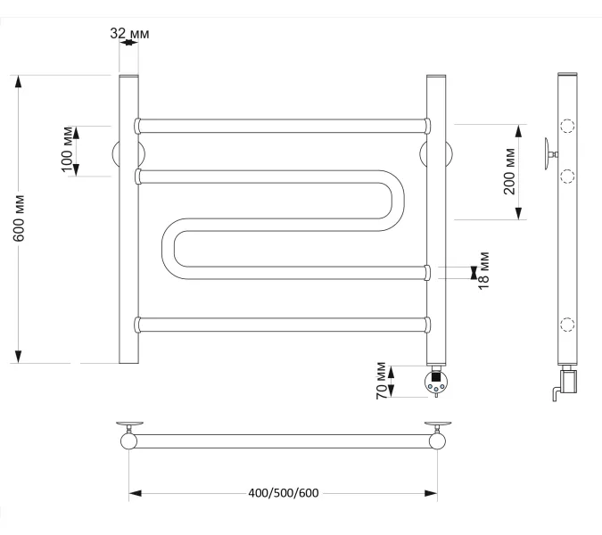Полотенцесушитель латунный Secado Валенсия 2  электрический L/R бронза, Выбрать размер: 40х60, Ориентация: левая, изображение 5