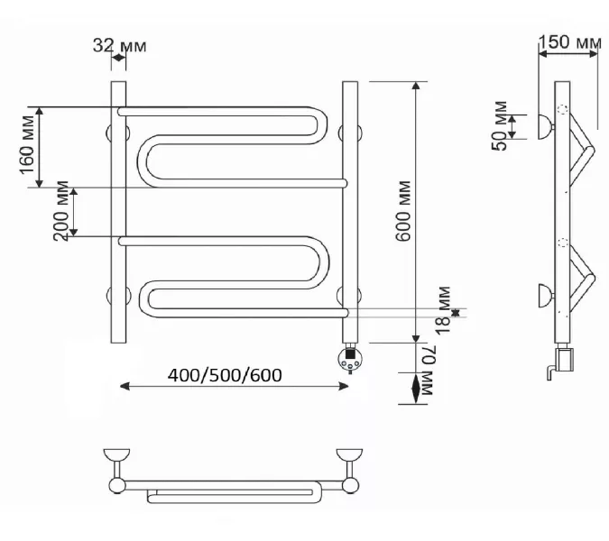 Полотенцесушитель латунный Secado Валенсия , электрический L/R бронза, Выбрать размер: 40х60, Ориентация: левая, изображение 5