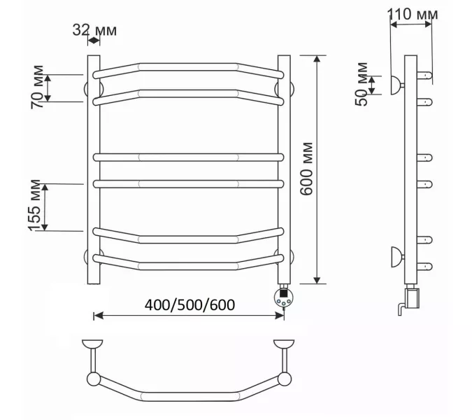 Полотенцесушитель латунный Secado Агата 4 ,электрический L/R бронза, Выбрать размер: 40х60, Ориентация: левая, изображение 5