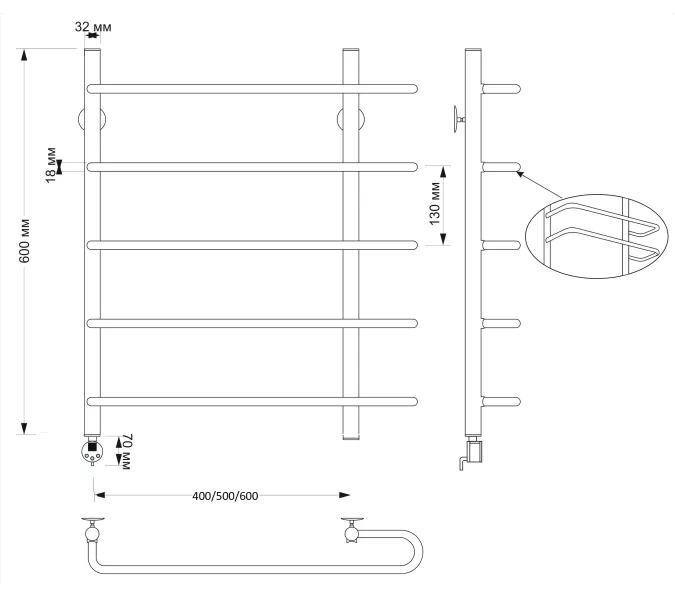 Полотенцесушитель латунный Secado Венеция 2 , электрический L/R  бронза, Выбрать размер: 40х60, Ориентация: левая, изображение 4