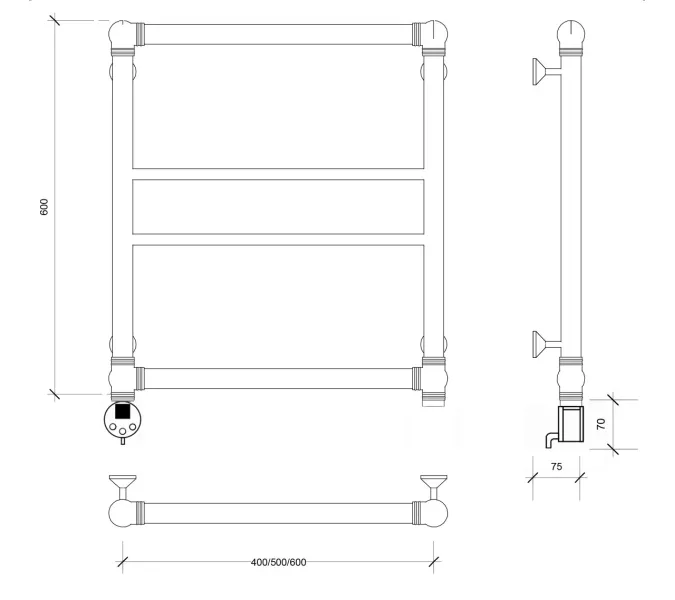 Полотенцесушитель латунный Secado Бароло, электрический L/R  бронза, Выбрать размер: 40х60, Ориентация: левая, изображение 4