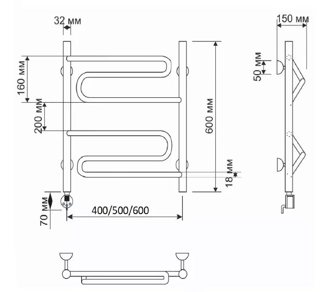 Полотенцесушитель латунный Secado Валенсия , электрический L/R бронза, Выбрать размер: 40х60, Ориентация: левая, изображение 4