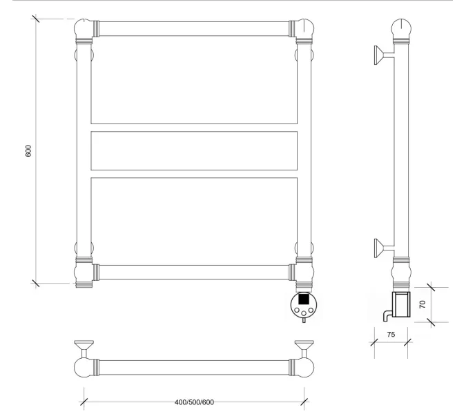 Полотенцесушитель латунный Secado Бароло, электрический L/R  бронза, Выбрать размер: 40х60, Ориентация: левая, изображение 5