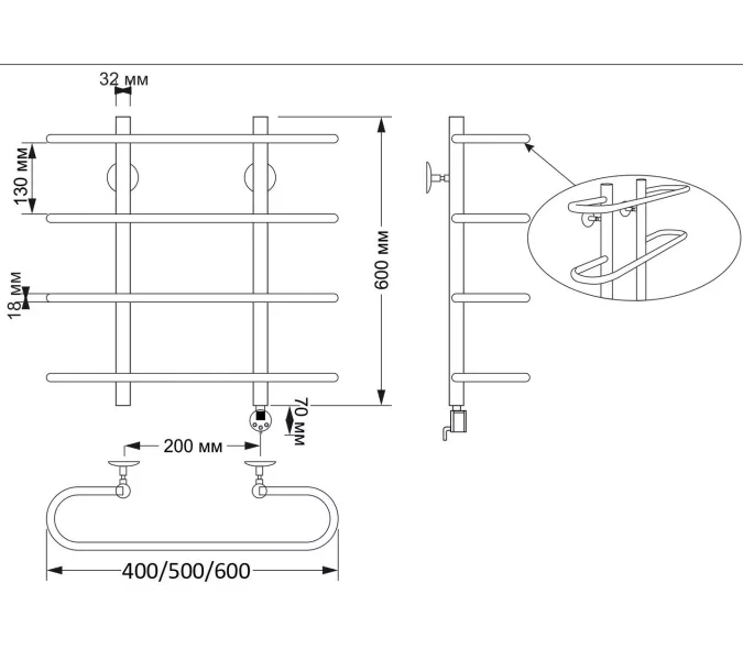 Полотенцесушитель латунный Secado Венеция , электрический L/R бронза, Выбрать размер: 40х60, Ориентация: левая, изображение 5