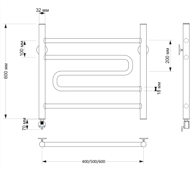 Полотенцесушитель латунный Secado Валенсия 2  электрический L/R бронза, Выбрать размер: 40х60, Ориентация: левая, изображение 4