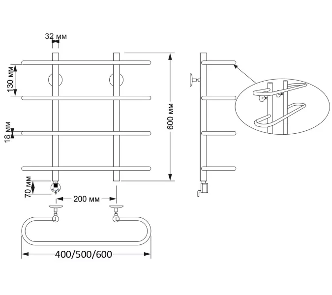 Полотенцесушитель латунный Secado Венеция , электрический L/R бронза, Выбрать размер: 40х60, Ориентация: левая, изображение 4