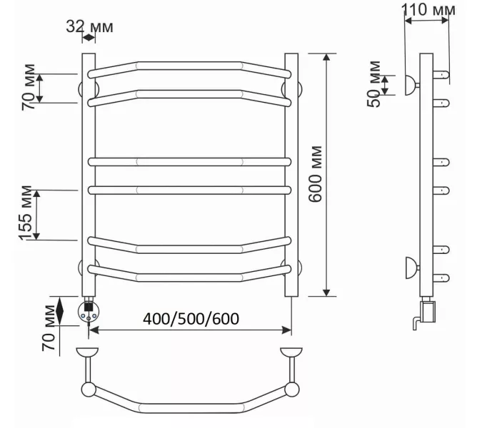 Полотенцесушитель латунный Secado Агата 4 ,электрический L/R бронза, Выбрать размер: 40х60, Ориентация: левая, изображение 4