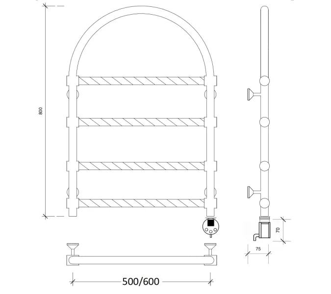 Полотенцесушитель латунный Secado Римини 2 Trenza , электрический L/R  бронза, Выбрать размер: 50х80, Ориентация: левая, изображение 5