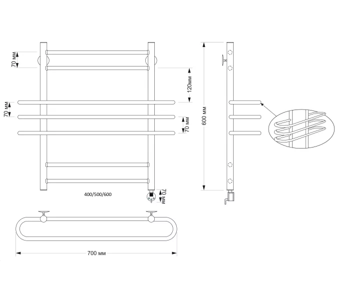 Полотенцесушитель латунный Secado Палермо электрический L/R  бронза, Выбрать размер: 40х60, Ориентация: левая, изображение 5