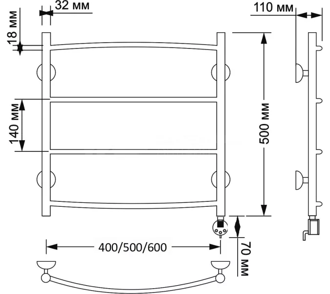 Полотенцесушитель латунный Secado Милан 1 электрический L/R  бронза, Выбрать размер: 40х50, Ориентация: левая, изображение 5