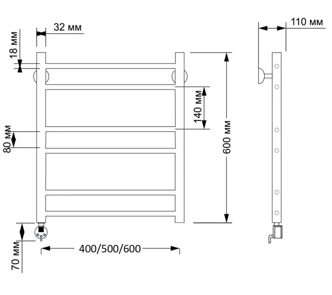 Полотенцесушитель латунный Secado Триада 2 электрический L/R бронза, Выбрать размер: 40х60, Ориентация: левая, изображение 4