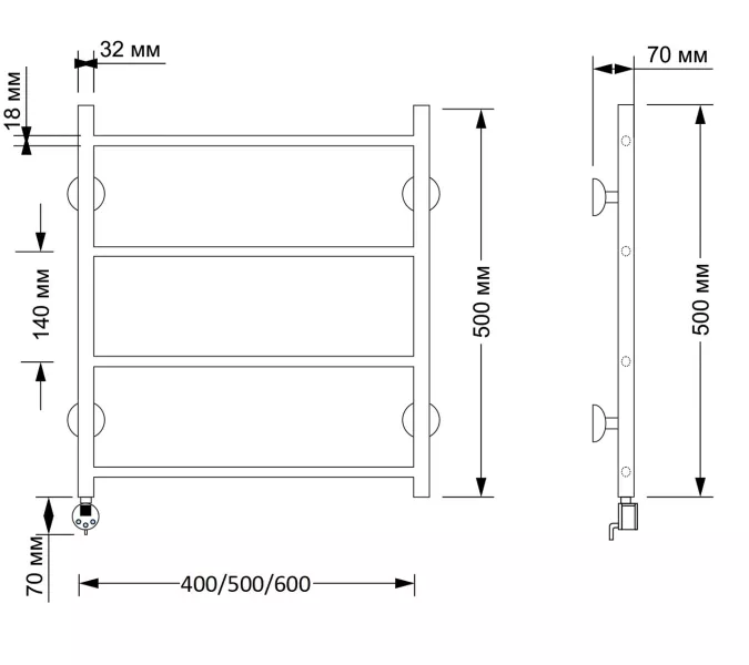 Полотенцесушитель латунный Secado Триада 1  электрический L/R  бронза, Выбрать размер: 40х50, Ориентация: левая, изображение 4