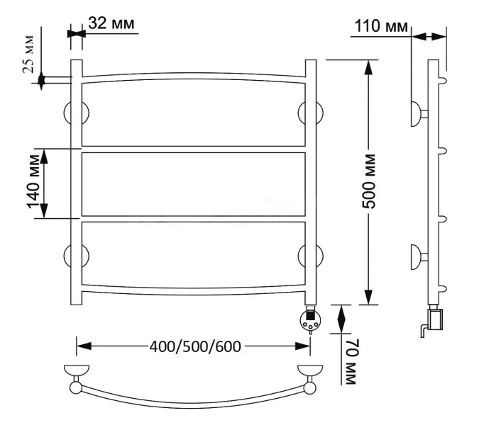 Полотенцесушитель латунный Secado Милан 1 плюс , электрический L/R  бронза, Выбрать размер: 40х50, Ориентация: левая, изображение 5