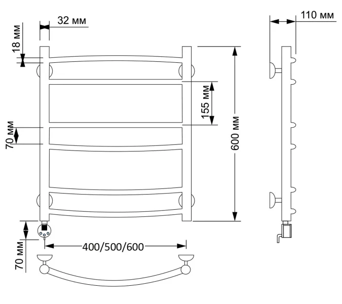Полотенцесушитель латунный Secado Милан 2 электрический L/R бронза, Выбрать размер: 40х60, Ориентация: левая, изображение 4