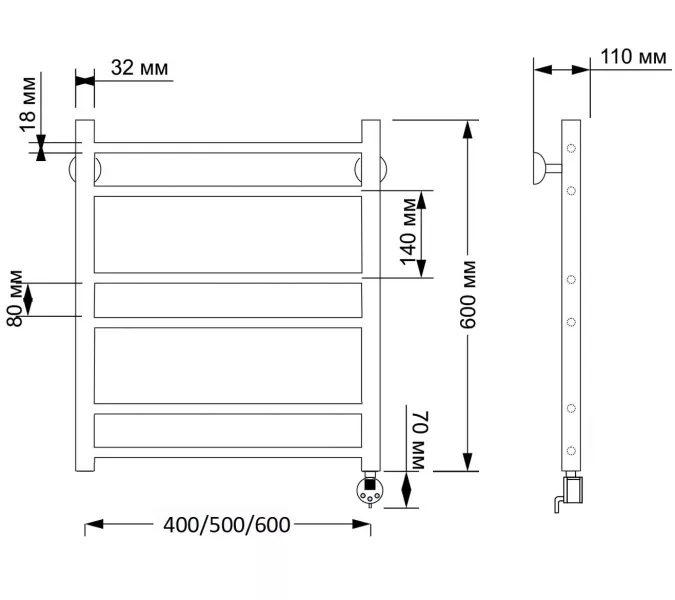 Полотенцесушитель латунный Secado Триада 2 электрический L/R бронза, Выбрать размер: 40х60, Ориентация: левая, изображение 5