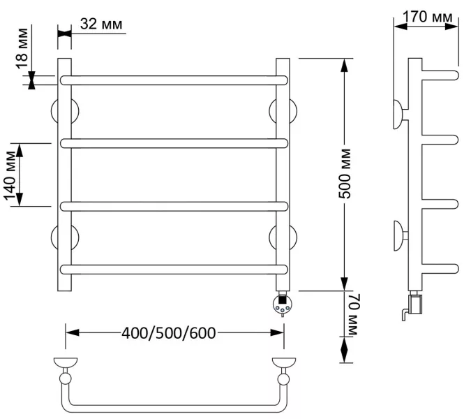 Полотенцесушитель латунный Secado Мерида 1 электрический L/R  бронза, Выбрать размер: 40х60, Ориентация: левая, изображение 5