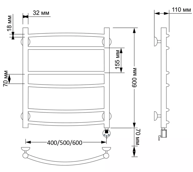 Полотенцесушитель латунный Secado Милан 2 электрический L/R бронза, Выбрать размер: 40х60, Ориентация: левая, изображение 5