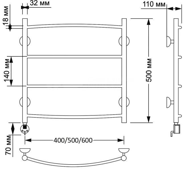 Полотенцесушитель латунный Secado Милан 1 электрический L/R  бронза, Выбрать размер: 40х50, Ориентация: левая, изображение 4