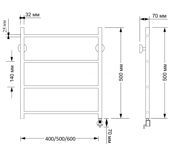 Полотенцесушитель латунный Secado Триада 1 плюс , электрический L/R бронза, Выбрать размер: 40х50, Ориентация: левая, изображение 5