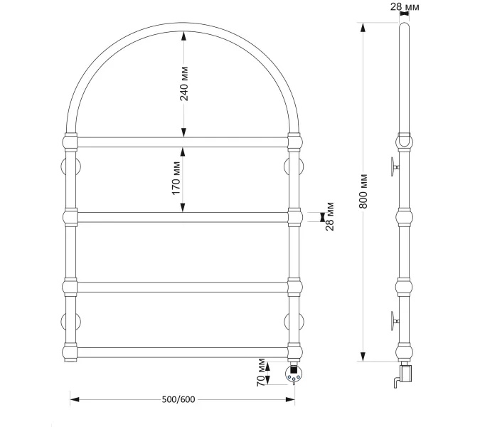 Полотенцесушитель латунный Secado Римини  электрический L/R  бронза, Выбрать размер: 50х80, Ориентация: левая, изображение 5