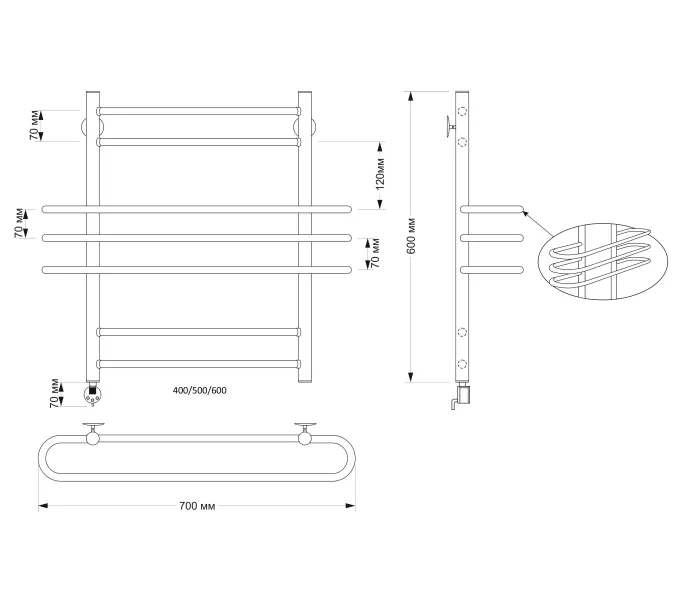 Полотенцесушитель латунный Secado Палермо электрический L/R  бронза, Выбрать размер: 40х60, Ориентация: левая, изображение 4
