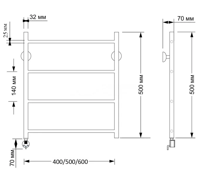 Полотенцесушитель латунный Secado Триада 1 плюс , электрический L/R бронза, Выбрать размер: 40х50, Ориентация: левая, изображение 4