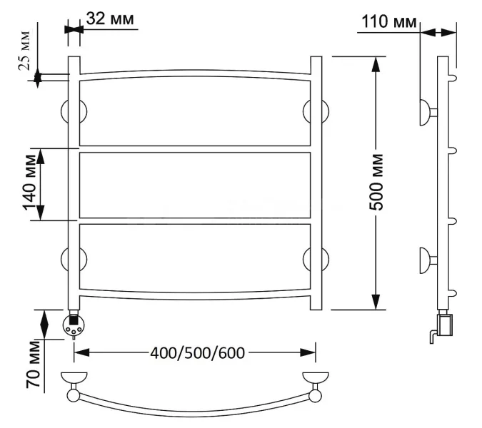 Полотенцесушитель латунный Secado Милан 1 плюс , электрический L/R  бронза, Выбрать размер: 40х50, Ориентация: левая, изображение 4
