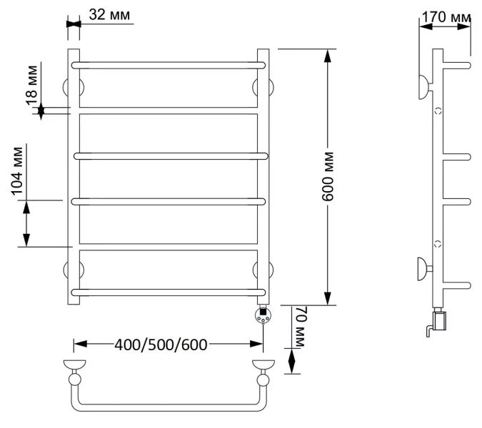 Полотенцесушитель латунный Secado Верона 1 электрический L/R  бронза, Выбрать размер: 40х60, Ориентация: левая, изображение 5