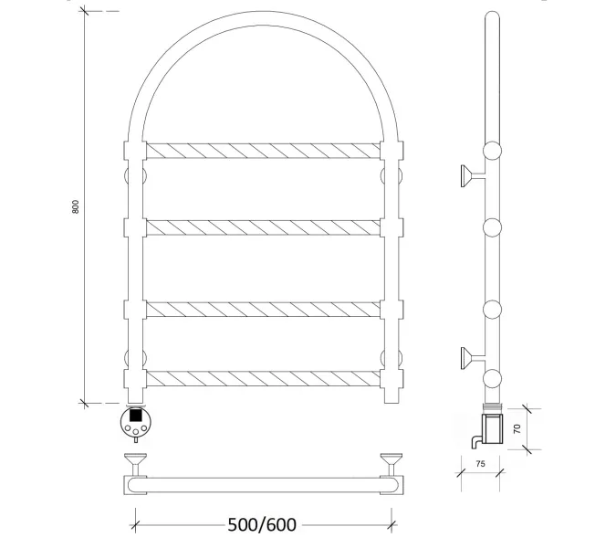 Полотенцесушитель латунный Secado Римини 2 Trenza , электрический L/R  бронза, Выбрать размер: 50х80, Ориентация: левая, изображение 4