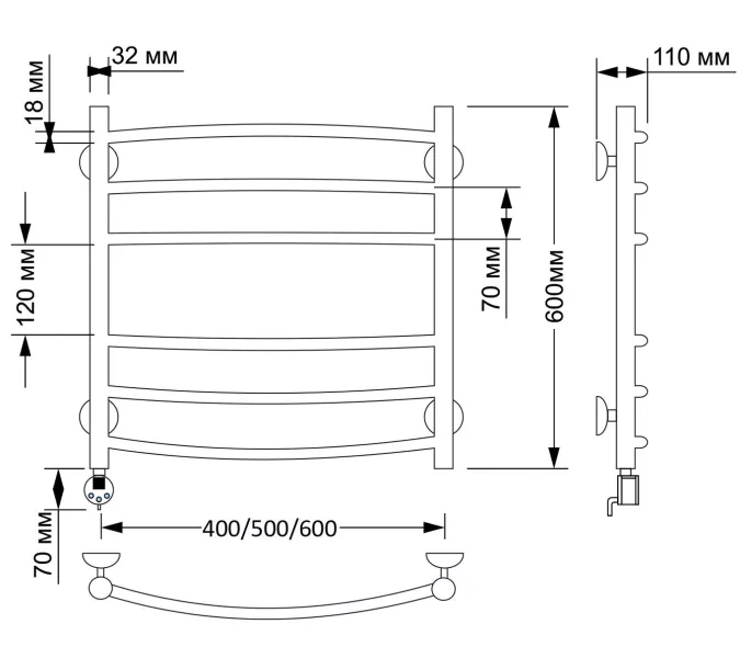 Полотенцесушитель латунный Secado Милан 3 электрический L/R бронза, Выбрать размер: 40х60, Ориентация: левая, изображение 4