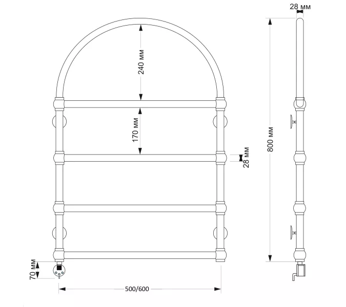 Полотенцесушитель латунный Secado Римини  электрический L/R  бронза, Выбрать размер: 50х80, Ориентация: левая, изображение 4