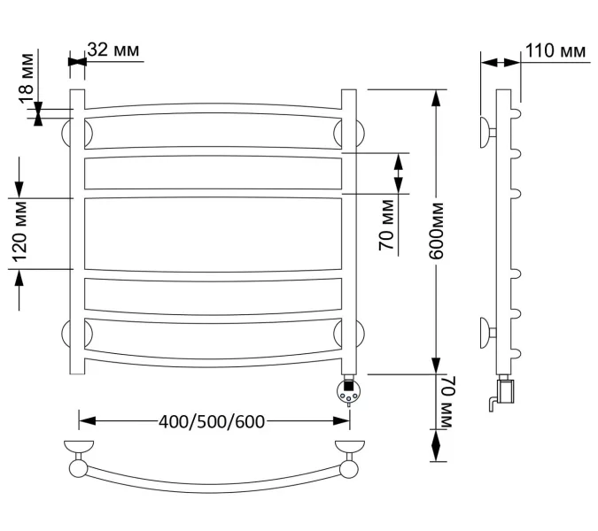 Полотенцесушитель латунный Secado Милан 3 электрический L/R бронза, Выбрать размер: 40х60, Ориентация: левая, изображение 5